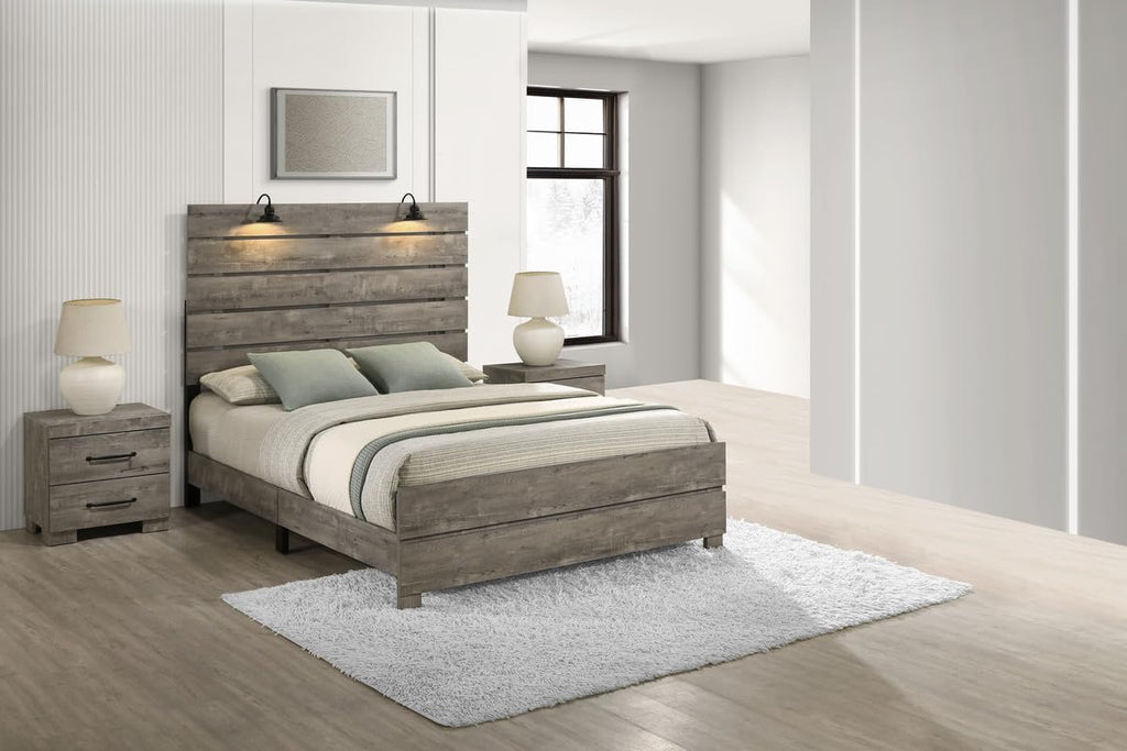 BEST QUALITY FURNITURE TM THE BEST CHOICE FOR YOUR HOME Modern 3-Piece Full Bedroom Set with LED Reading Lamps and USB Nightstands – Panel Bed Frame and 2 Nightstands in Antique Gray Laminate Finish
