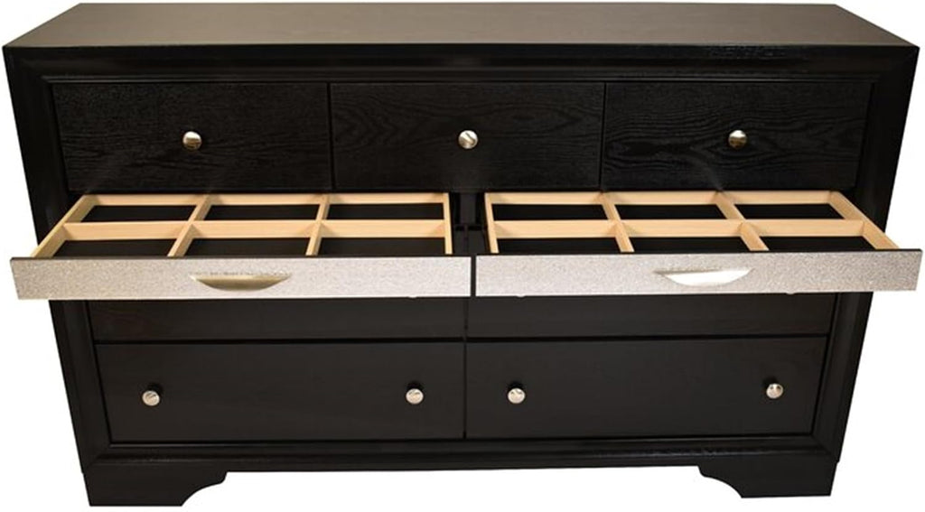 Luxurious Multi-Piece Bedroom Furniture Set with LED Headboard, Stone-Accented Drawer Pulls, and Soft-Tufted Upholstery (Black,Queen 4 PCS Set)