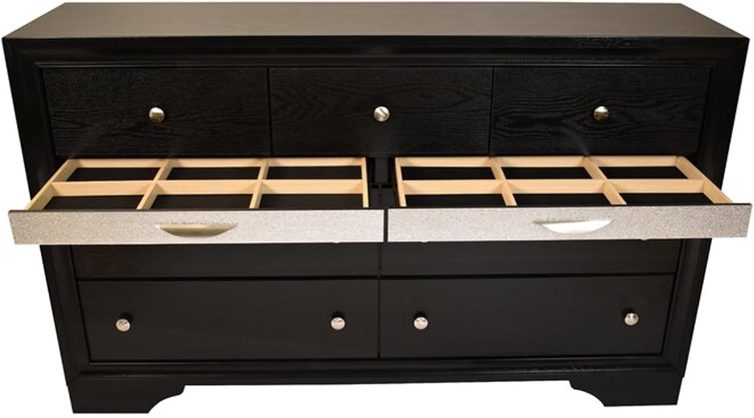 Luxurious Multi-Piece Bedroom Furniture Set with LED Headboard, Stone-Accented Drawer Pulls, and Soft-Tufted Upholstery (Black,Queen 4 PCS Set)
