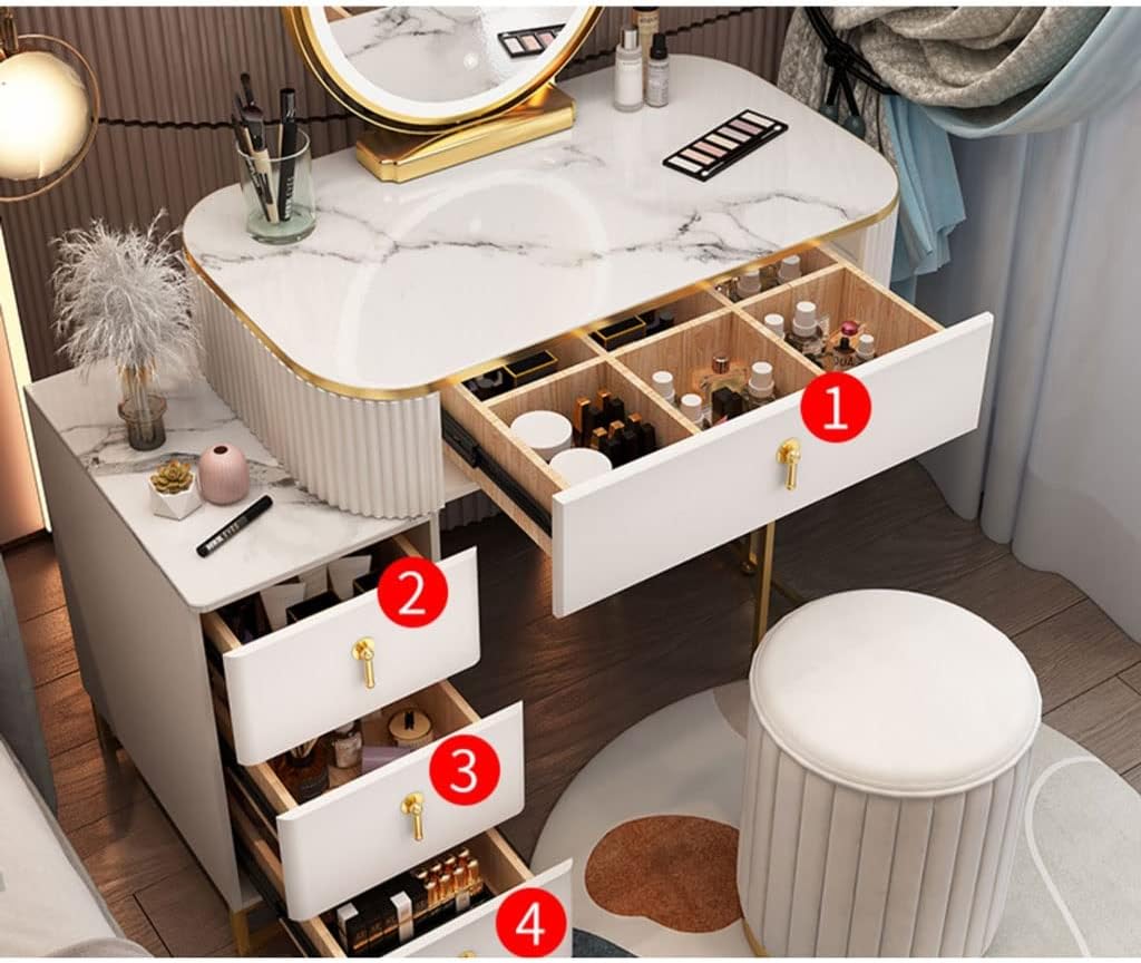Vanity Benches Vanity Dressing Table Set with Lighted Mirror, Makeup Table with Drawers and Stool for Bedroom White (Color : A)