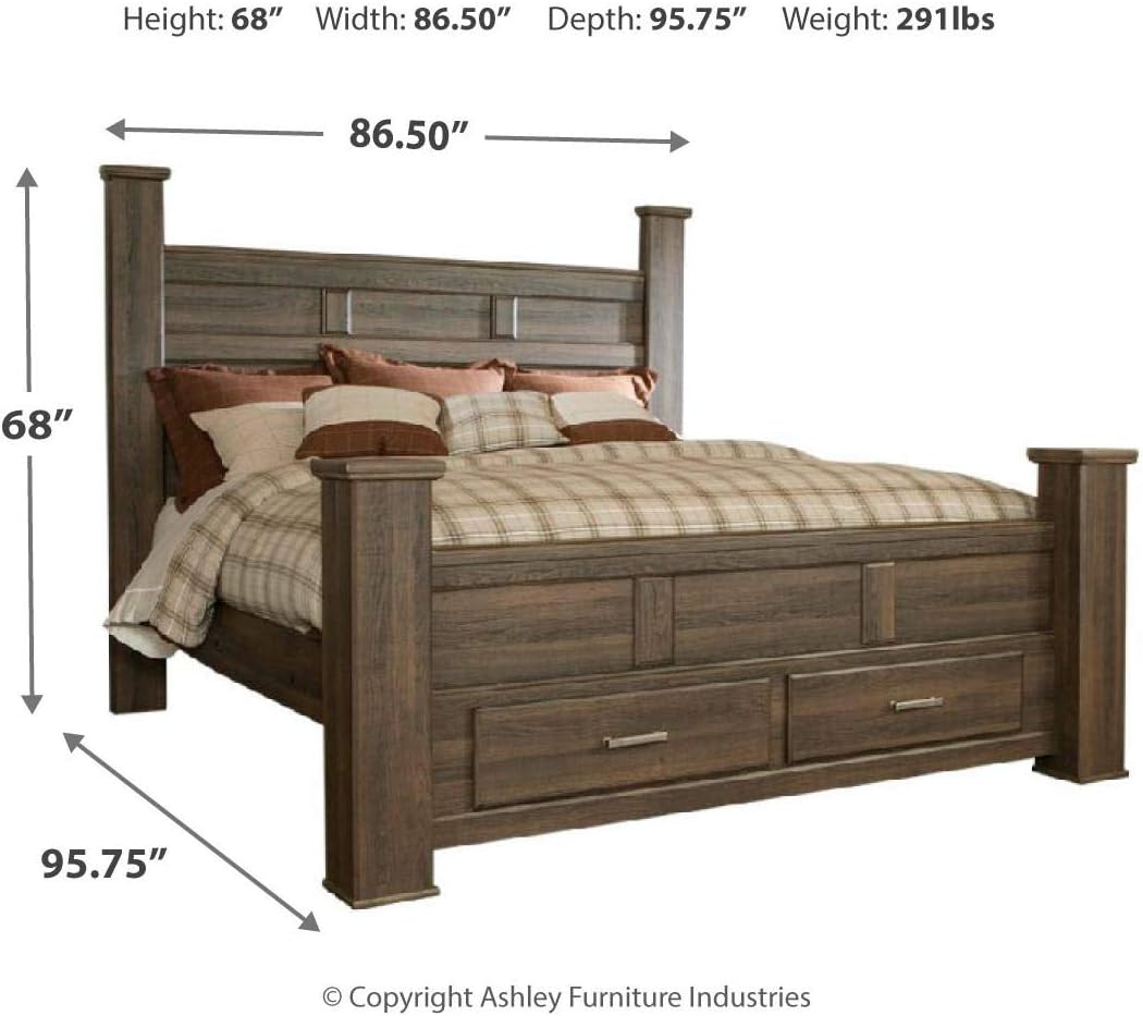 Signature Design by Ashley Juararo Rustic Poster Headboard ONLY, King/California, Weathered Brown