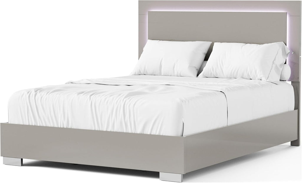 Furniture of America Alistair Modern Wood 2-Piece Bedroom Set with LED on Headboard Bed, Ball-Bearing Glides, Vertical Chrome Handles on Nightstand, Box Spring Required, King, Light Taupe