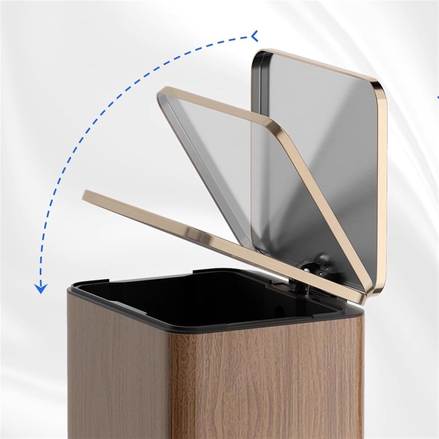 Stylish Modern Luxury Stainless Steel Trash Can with Soft Close Lid Step Pedal and Inner Bucket Ideal for Home Office and Bathroom Large Size Brown Leather Outer Layer
