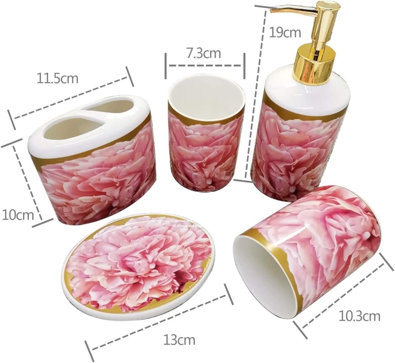 Vanity Bathroom Decor, European Style 4-Piece Ceramic Bathroom Accessory Set with Pink Creative Bath Set Ornament for Wedding Gift Housewarming Gift