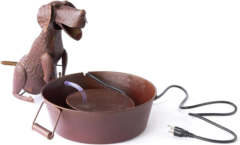 Park Hill Collection Best Friend Dog Fountain Spitter with Pump is Great Decor for Patio, Deck and Home, Folk Art Inspired Metalwork, 23x13x13.25 Inches