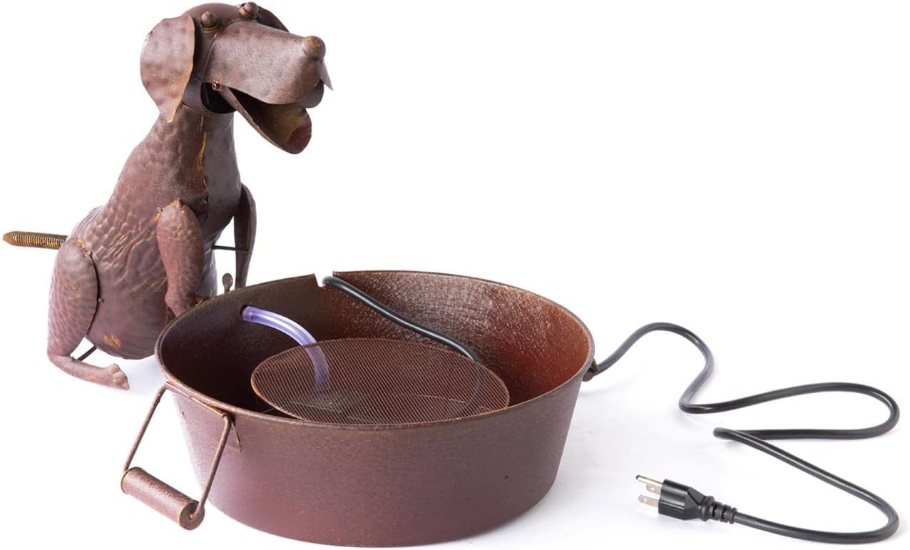 Park Hill Collection Best Friend Dog Fountain Spitter with Pump is Great Decor for Patio, Deck and Home, Folk Art Inspired Metalwork, 23x13x13.25 Inches