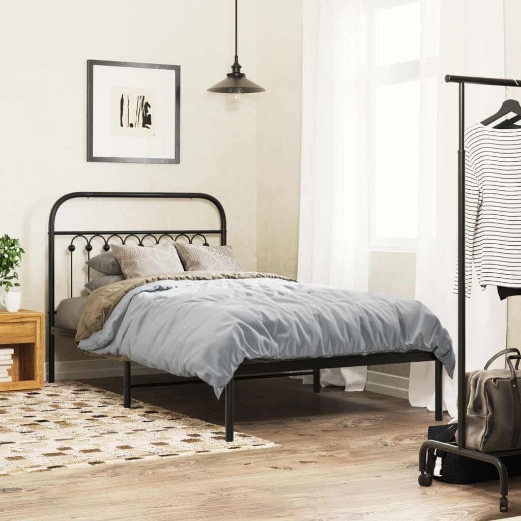 Twin Metal Bed Frame with Headboard Black 39.4'x78.7' Steel Platform Bed Frame with Underbed Storage Space Sturdy Bedframe for Bedroom Guest Room