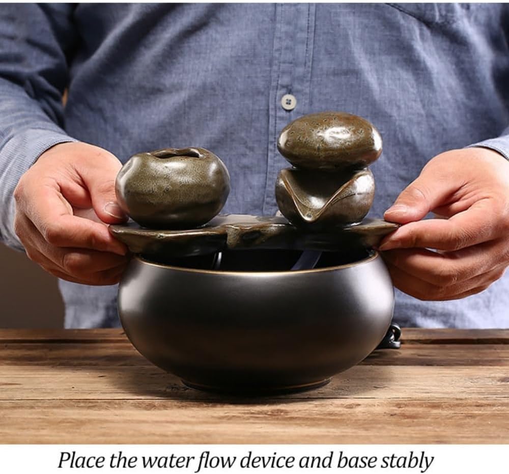 Ceramic Small Tabletop Fountain, Outdoor Feng Shui Zen Water Fountain, Cycle Waterfall Fountain Eagle-Beak Water Outlet Design for Table Desk Office Patio, 6.69'(A)