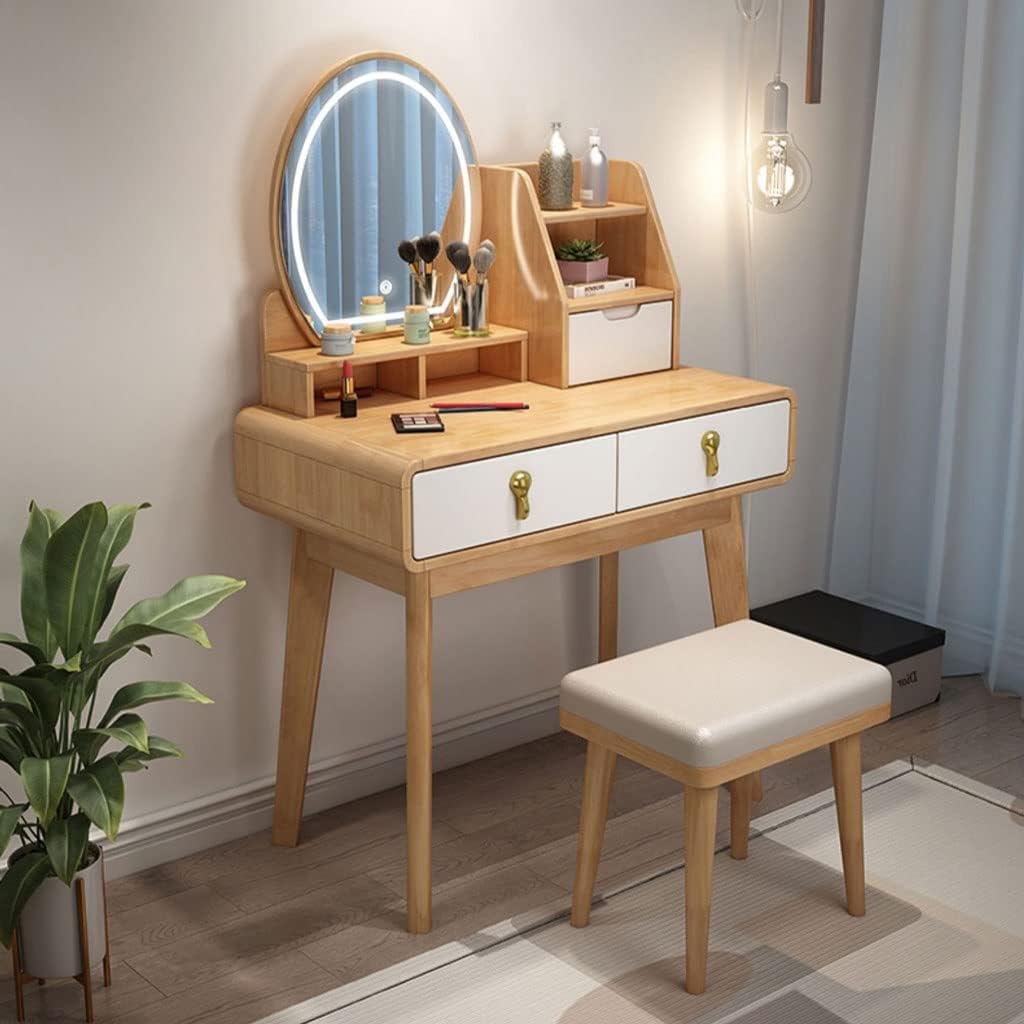 Vanity Benches Vanity Table Set with Lighted Mirror Ladies Fashion Makeup Table Modern Small Makeup Table for Bedroom Dresser with Drawers (Color : A, Size : L70CM)