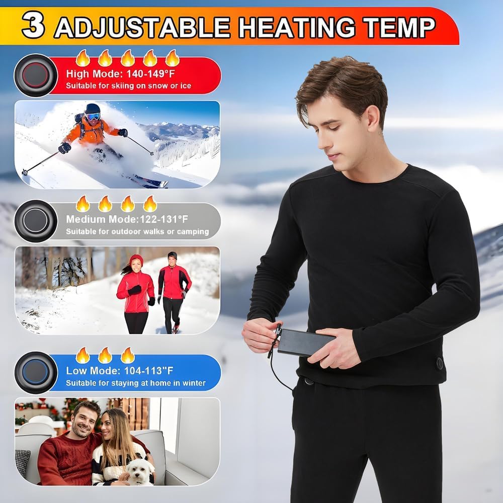 Heated Thermal Underwear for Men Women USB Charge 42 Zone Intelligent heated long johns for Men Women Set & S-4XL