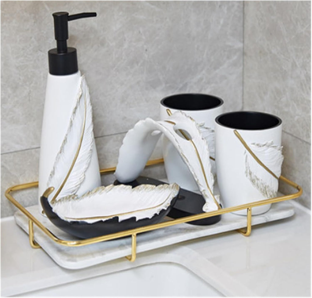 Vanity Bathroom Decor, 6 Packs Bathroom Accessories Set Features Liquid Soap Pump Toothbrush Holder Tumbler Soap Dish Housewarming Gift