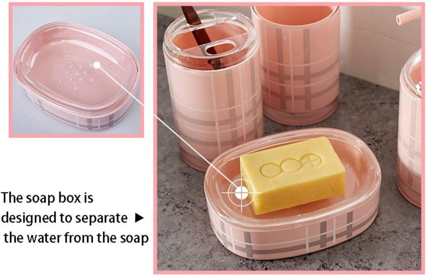 Vanity Bathroom Decor, Bathroom Accessory Sets Modern Design 4-Piece Bath Set Lotion Bottles Toothbrush HolderTooth Mug Soap Dish Housewarming Gift(Pink)