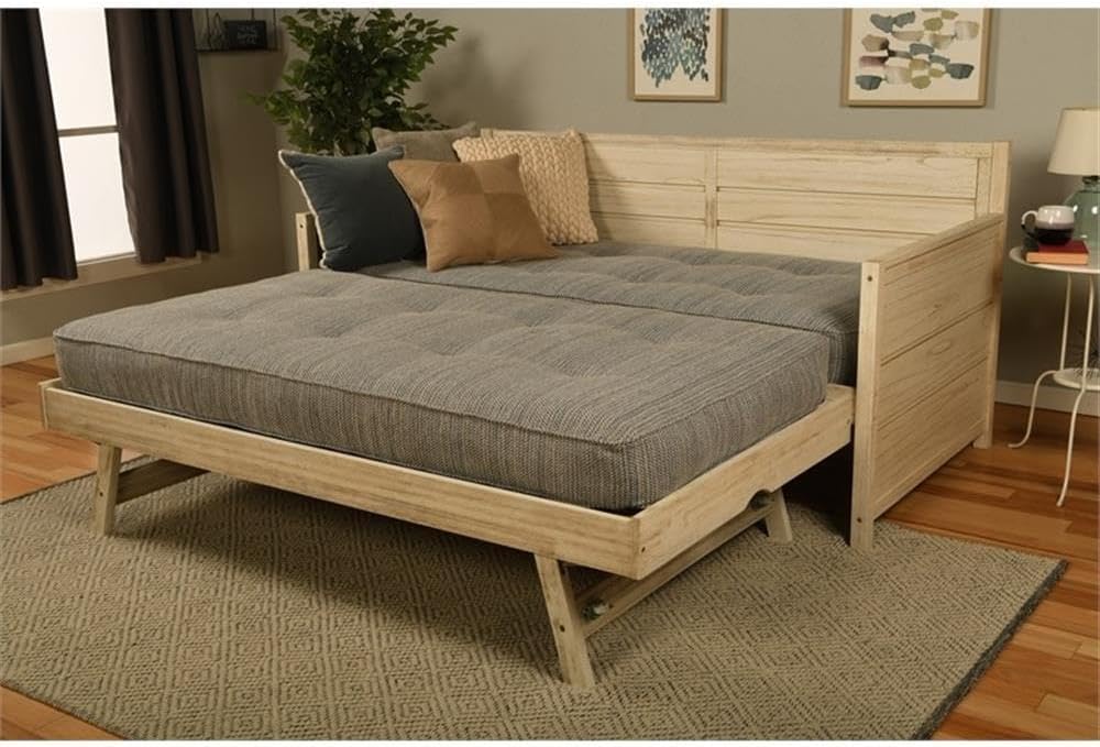 Kodiak Furniture Marisa Wood Daybed w/Trundle in Weathered White w/Mattresses
