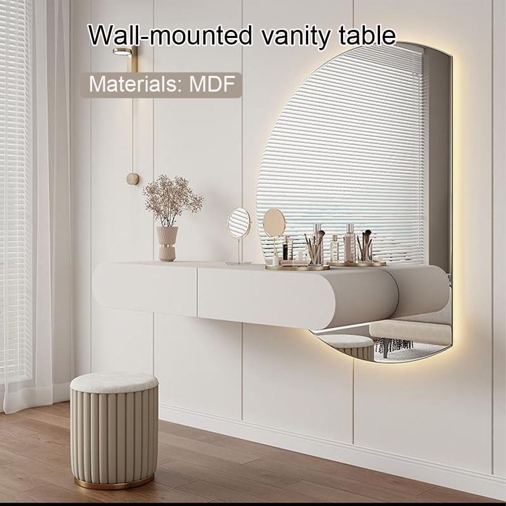Floating Makeup Vanity with 2 Drawers, Simple Wall Mounted Desk with Rounded Corners, Multi-Functional White Vanity for Bedroom, Dressing Room(80cm/31.5in)