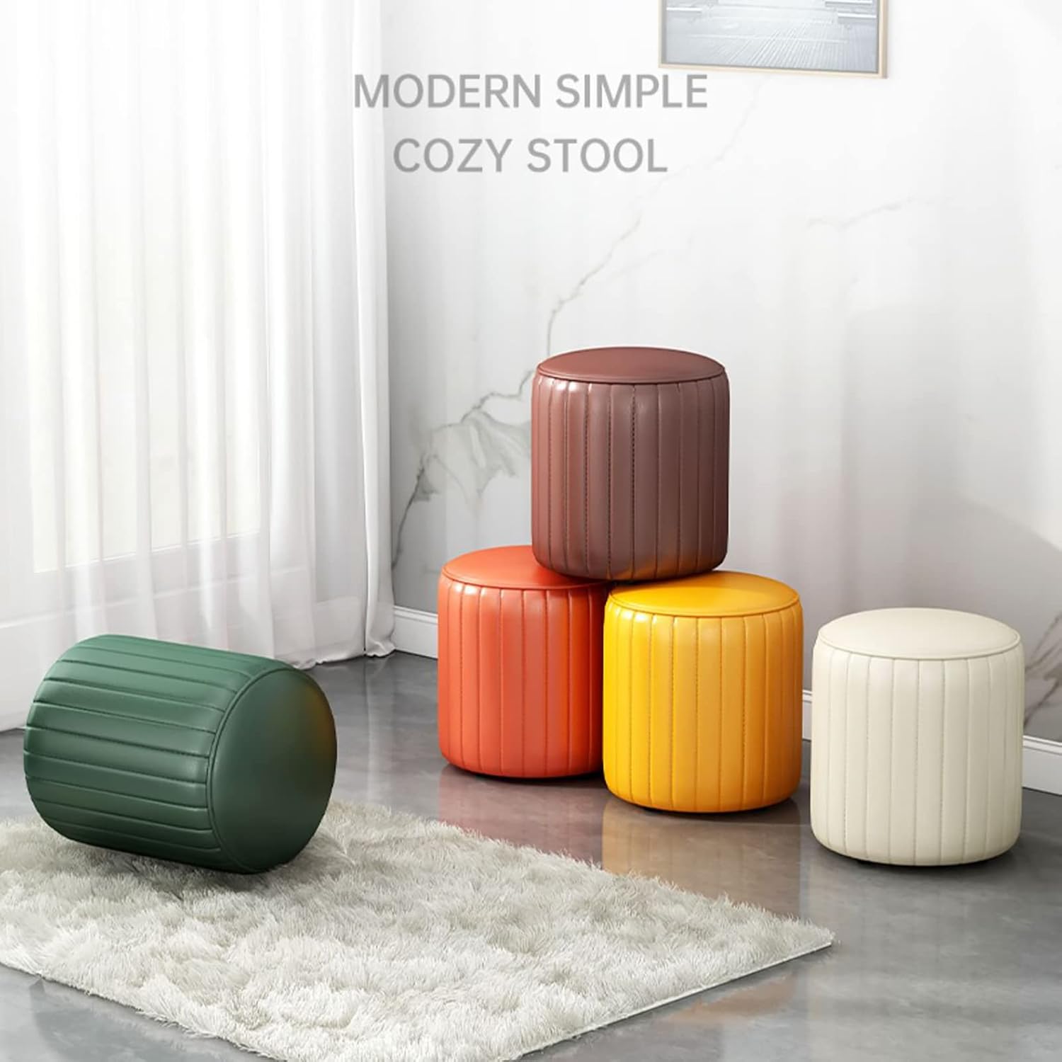 BTZHY Vanity Chair,Faux Leather Vanity Stool, Upholstered Make up Bench, Foot Stool, Vanity Chair Tufted Footrest Stool Makeup Stool for Living Room, Dressing Room,E,30cm