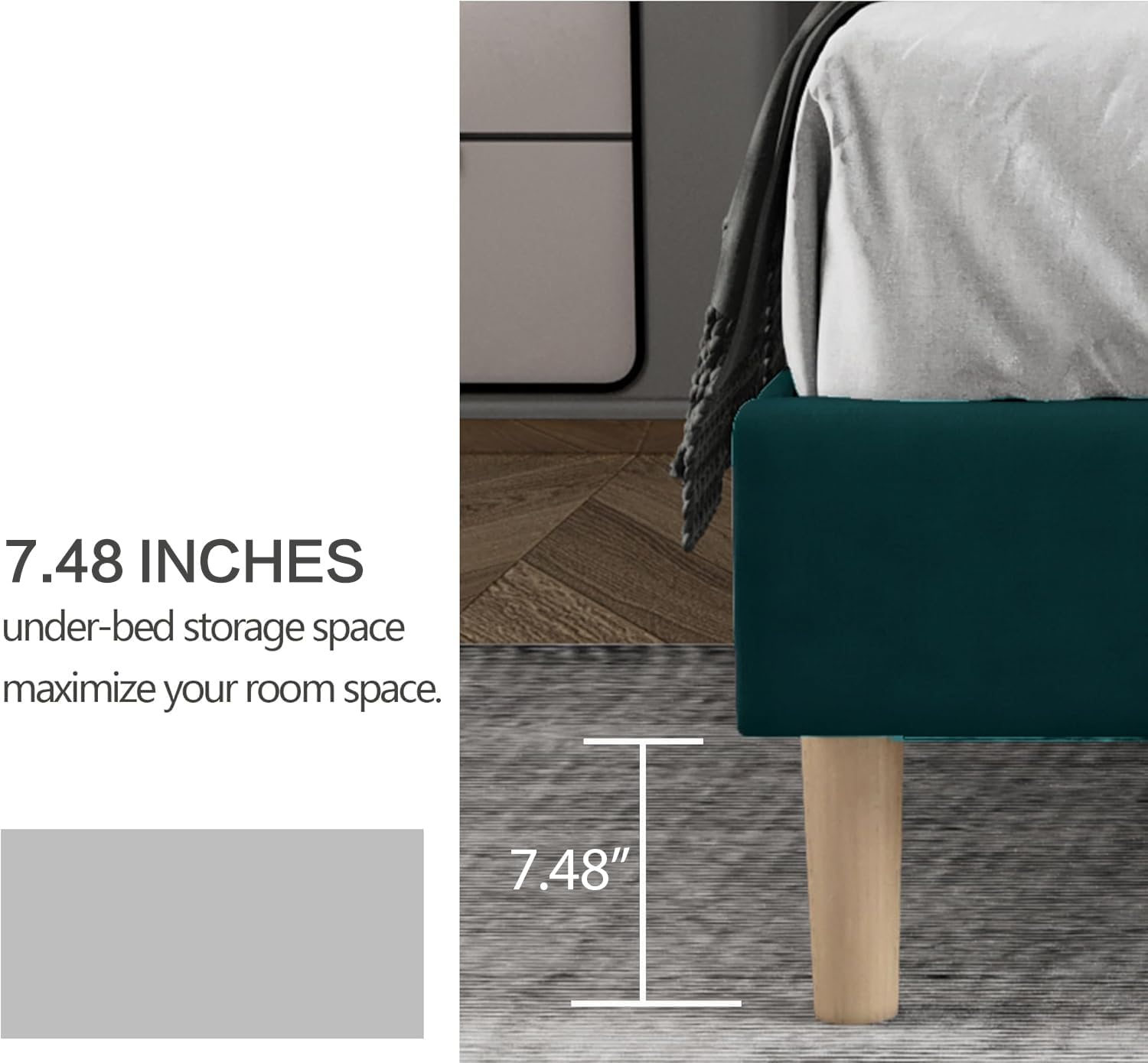 Full Size Bed Frame with Headboard, Modern Upholstered Velvet Platform Bed, Heavy Duty Wooden Slats Support, No Box Spring Needed, Noise-Free & Easy Assembly, Green