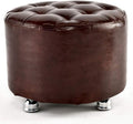 BTZHY Vanity Chair,Wood Seating Footstool Footrest Ottoman Pouffe,Round Makeup Coffee Table Chair Pouf Foot Stool with Faux Leather-Brown 40x40x30cm