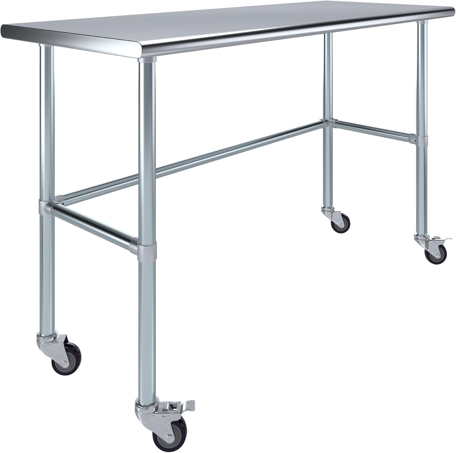 AmGood Stainless Steel Work Table Open Base & Wheels | Work Station | Metal Work Bench (Stainless Steel Work Table Open Base + Casters, 60' Long x 24' Deep)