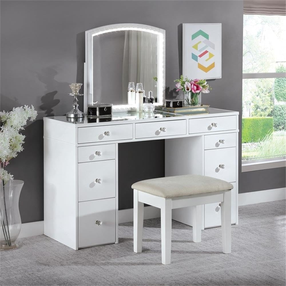 Furniture of America Galveston Solid Wood 3-Piece Vanity Set in White