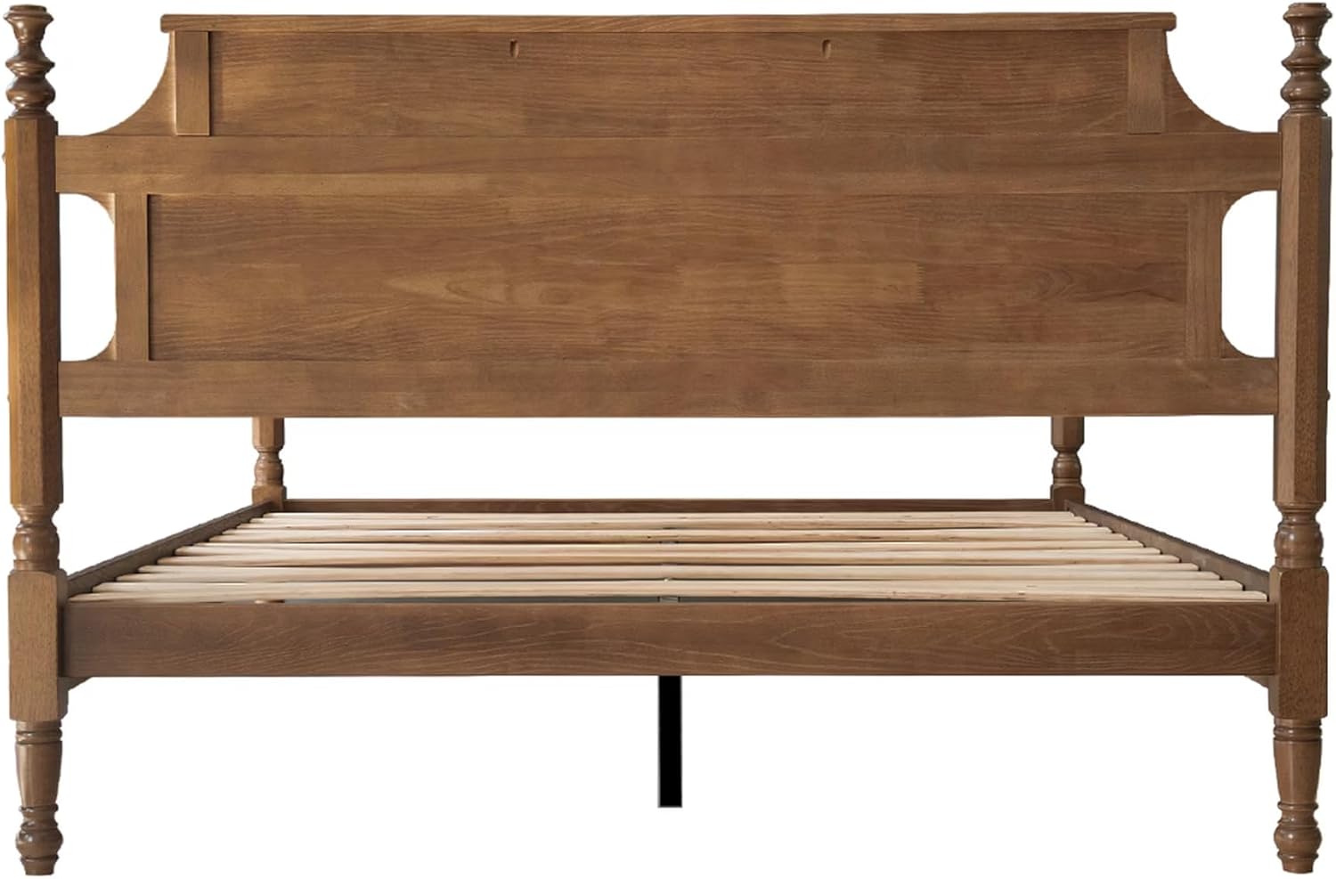Solid Wood Queen Size Bed Frame with Headboard & Footboard, 12 Strong Slats, Center Metal Legs, Anti-Slip & Noise-Free Design, No Box Spring Needed, Quick Assemble, Barnwood Finish, ROQ-30