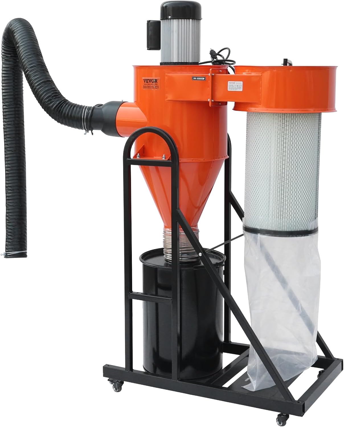 VEVOR 2 HP Dust Collector, 1167 CFM, Portable Vortex Dust Collector, with 39 Gallon Collection Bag and Mobile Base, 120V, 3400 RPM, 3μm Canister Filter Kit, for Woodworking Dust Collection System