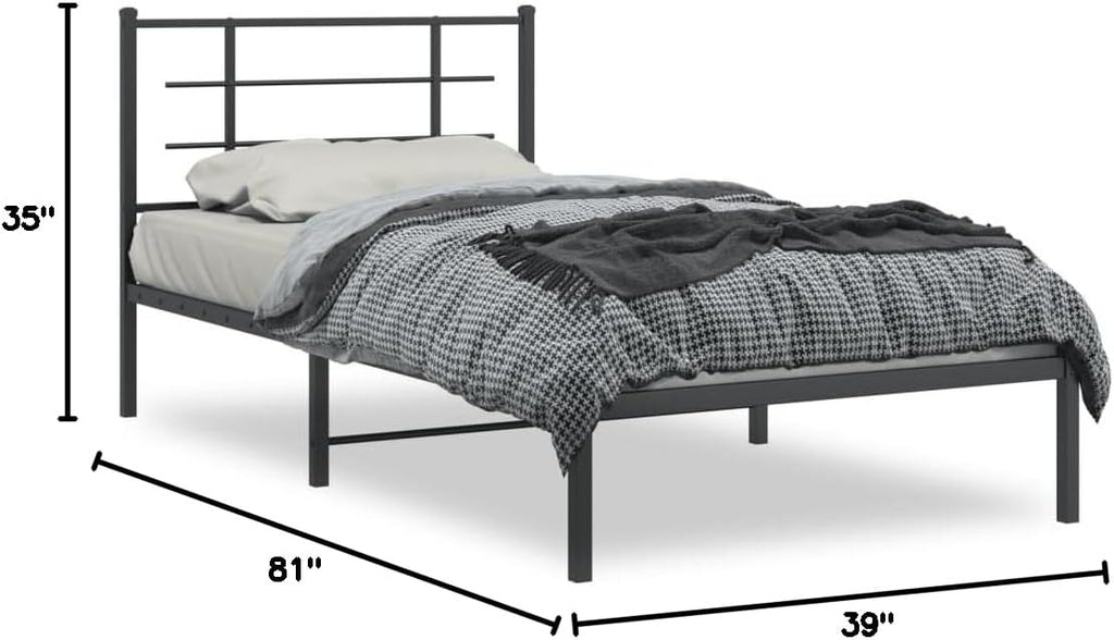 Twin Metal Bed Frame with Headboard Black Powder-Coated Steel Modern Platform Bed Frame Underbed Storage Space-Saving for Bedroom