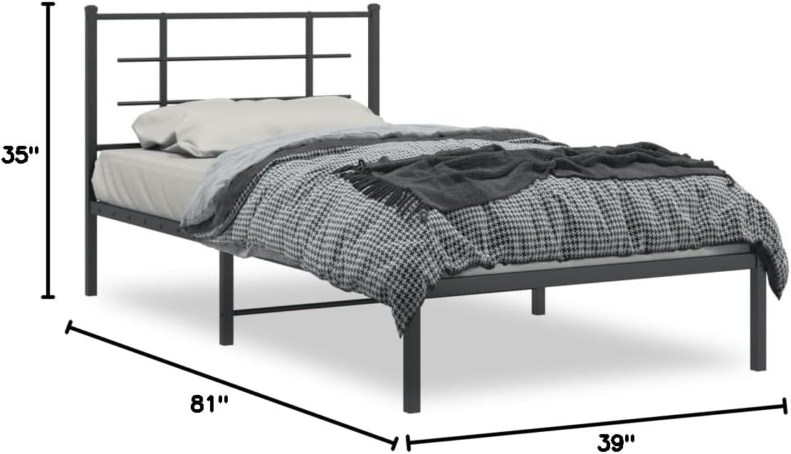 Twin Metal Bed Frame with Headboard Black Powder-Coated Steel Modern Platform Bed Frame Underbed Storage Space-Saving for Bedroom