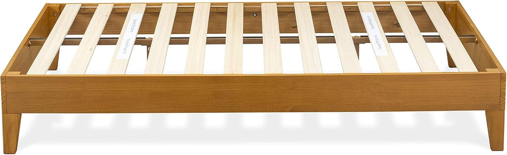 East West Furniture NVP-23-F Full Platform Bed Frame with 4 Solid Wood Legs and 2 Extra Center Legs - Oak Finish