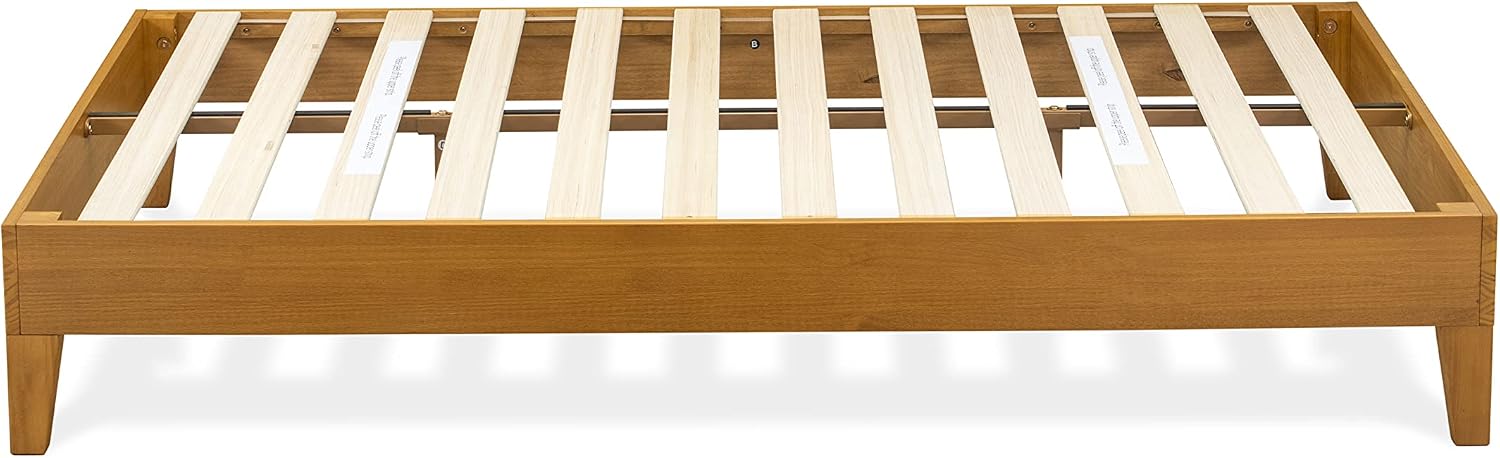 East West Furniture NVP-23-F Full Platform Bed Frame with 4 Solid Wood Legs and 2 Extra Center Legs - Oak Finish