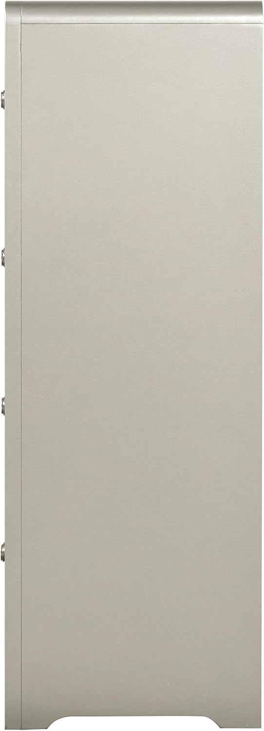 Furniture of America Standin Modern Solid Wood 6-Piece Bedroom Set with LED on Bookcase Headboard, USB-A and USB-C on Both Sides, Brushed Nickel Finish, Box Spring Needed, King, Champagne
