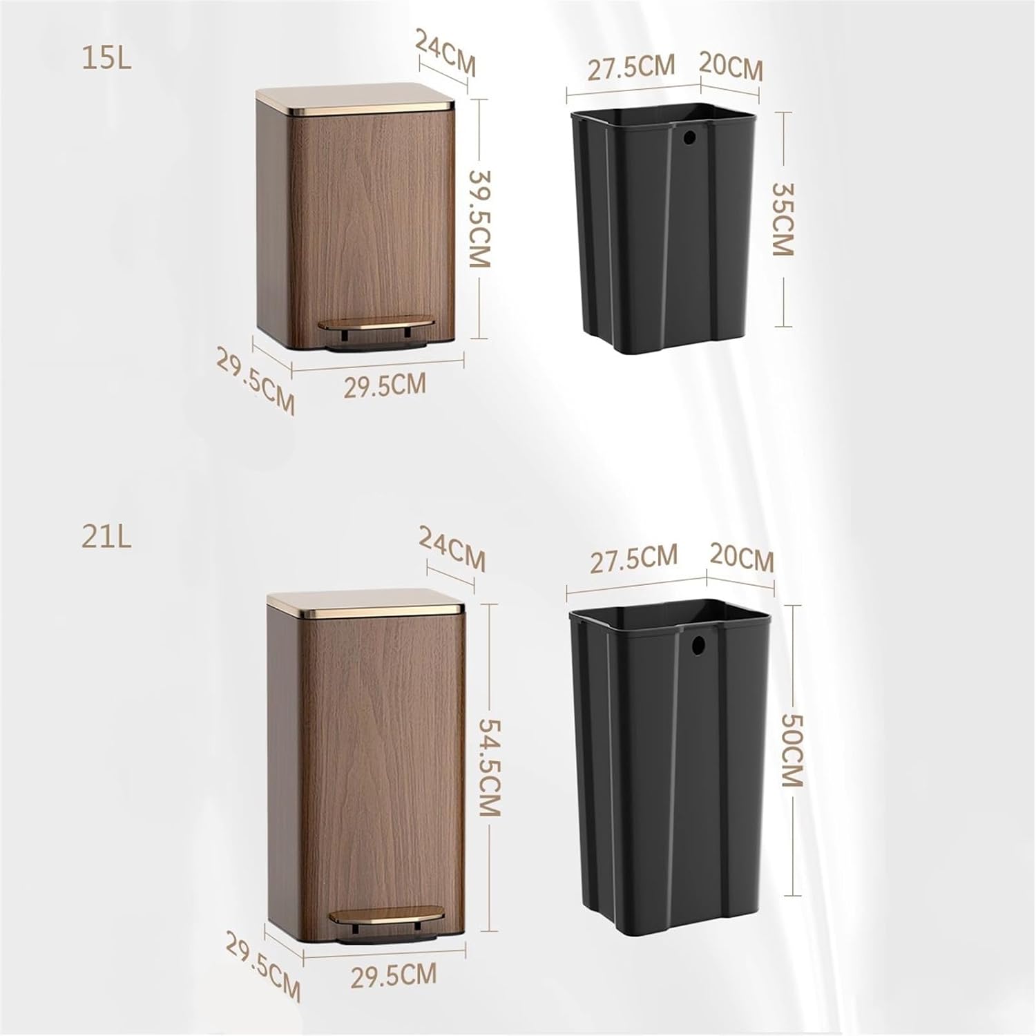 Stylish Modern Luxury Stainless Steel Trash Can with Soft Close Lid Step Pedal and Inner Bucket Ideal for Home Office and Bathroom Large Size Brown Leather Outer Layer