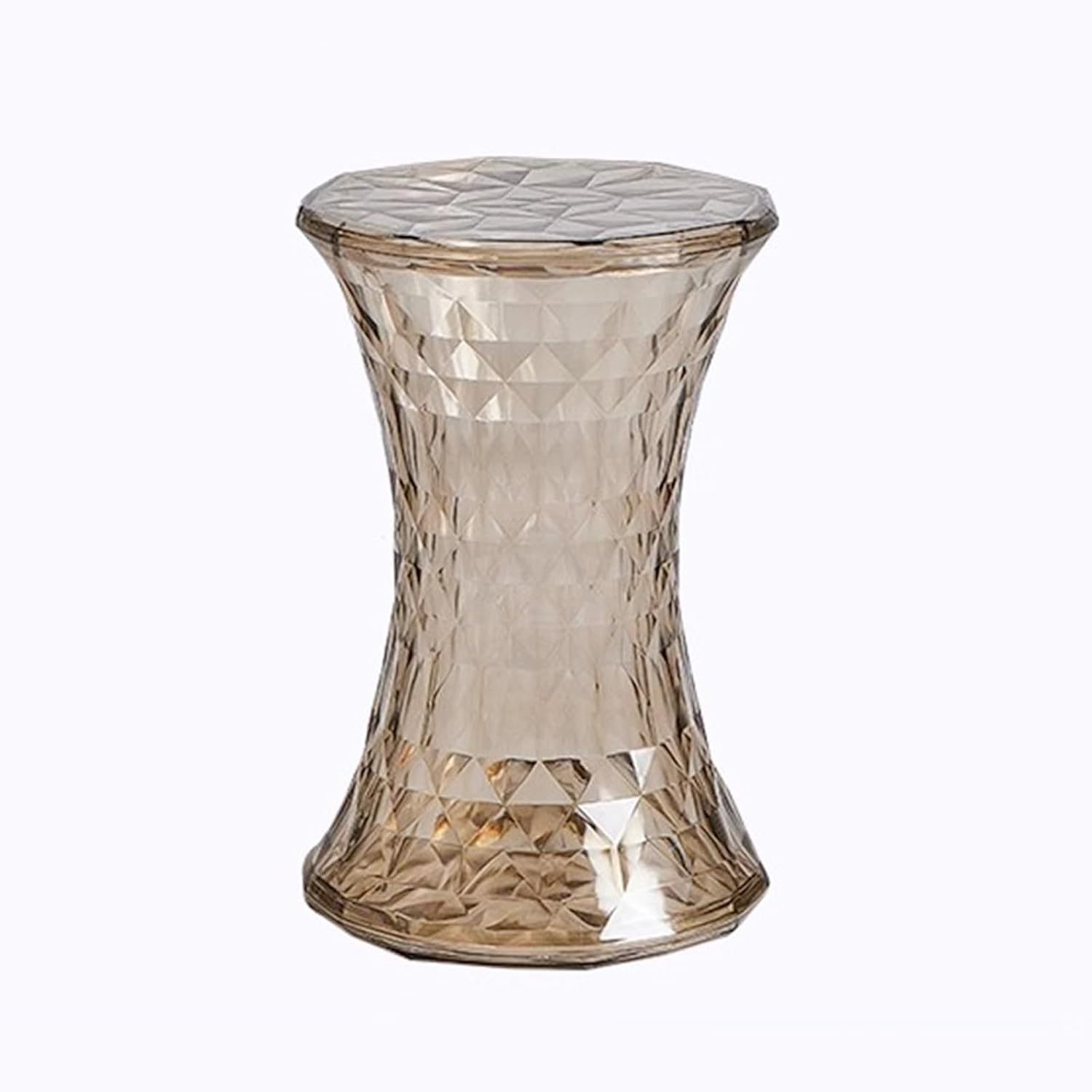 Acrylic Transparent Drum Table, Diamond Shaped Modern Vanity Stool/Side Table, Rounded and Soft Corners, Stable Support for Chair Feet, for Indoor and Outdoor Use(Brown)