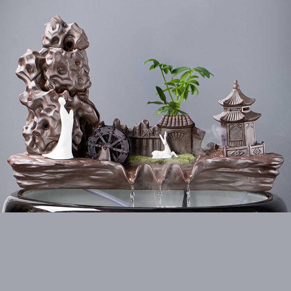 Fountain Waterfall Ceramic Automatic Circulating Indoor/Outdoor Tabletop Fountain Fengshui Indoor Decoration for Office Home Relax Meditation,Taupe