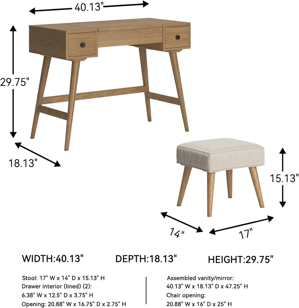 Signature Design by Ashley Thadamere Vanity with Stool, Light Brown & White