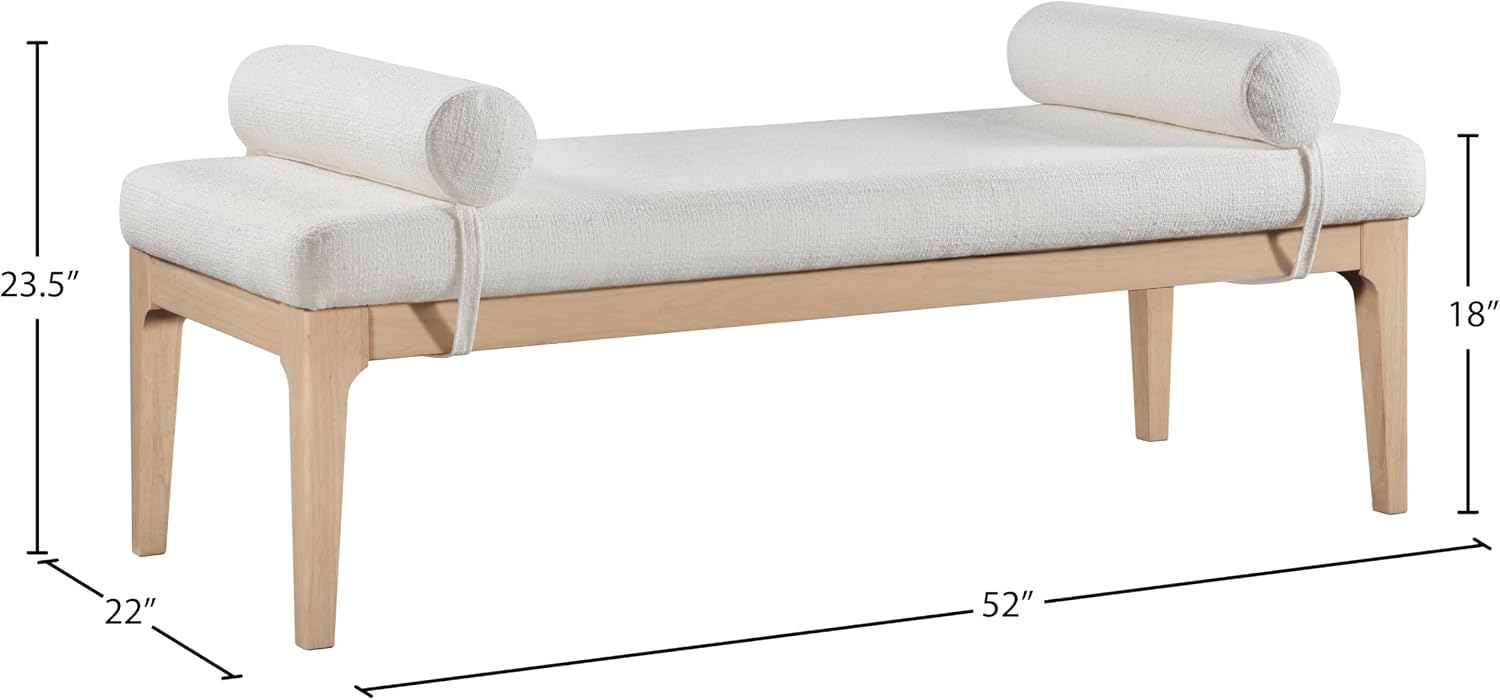 Meridian Furniture 22072Cream Priscilla Collection Art Deco Bench with Rich Linen Textured Interwoven Polyester Fabric, Light Beige Weave, Finished Solid Wood, 52' W x 22' D x 23.5' H, Cream
