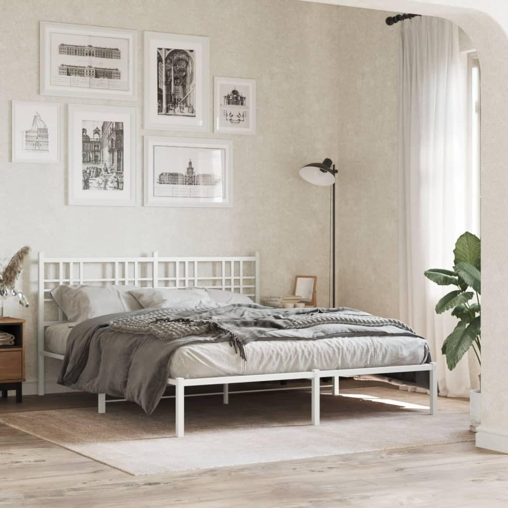Metal Bed Frame with Headboard White Queen Size Platform Bed Frame Steel Construction 59.1'x78.7' Sturdy Bedframe with Underbed Storage for Bedroom Furniture