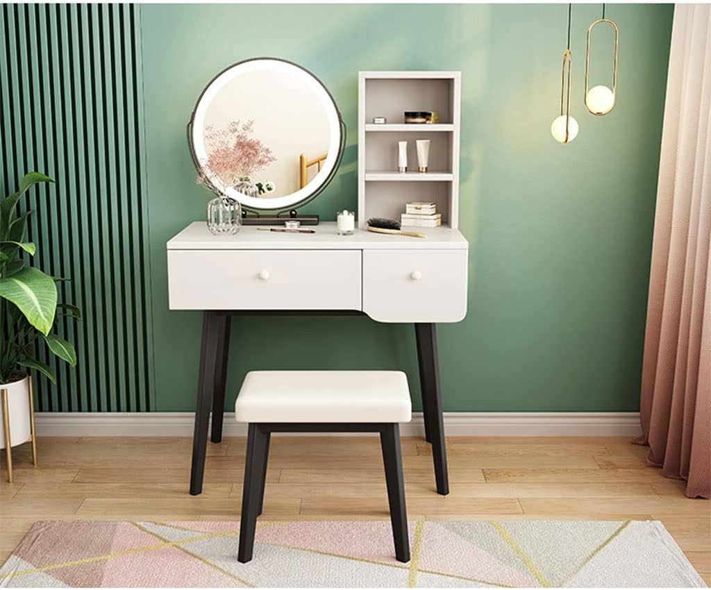Vanity Benches Vanity Table Set Bedroom Small Apartment with Drawer Dresser Cosmetic Storage Table with Mirror, Dressing Stool (Color : A)
