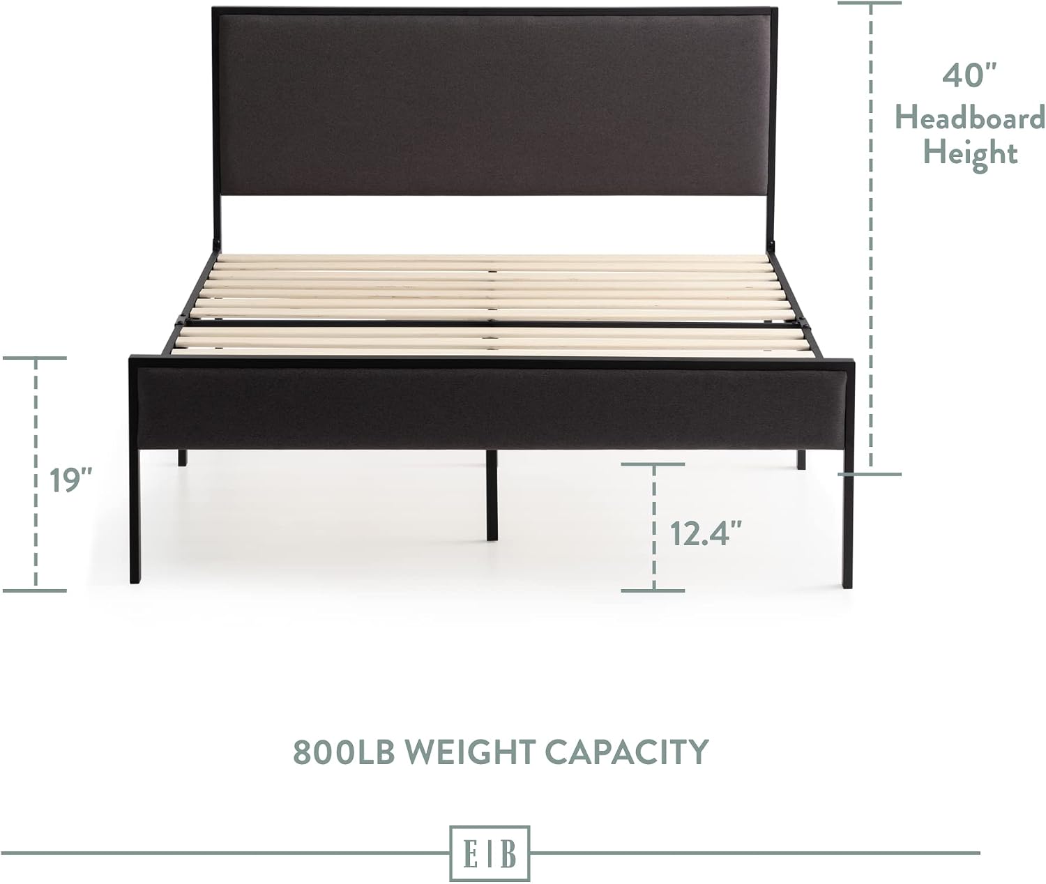 Edenbrook Hudson Full Platform Bed Frame with Headboard-Underbed Storage-Full Bed Frame No Box Spring Needed-Metal/Upholstery