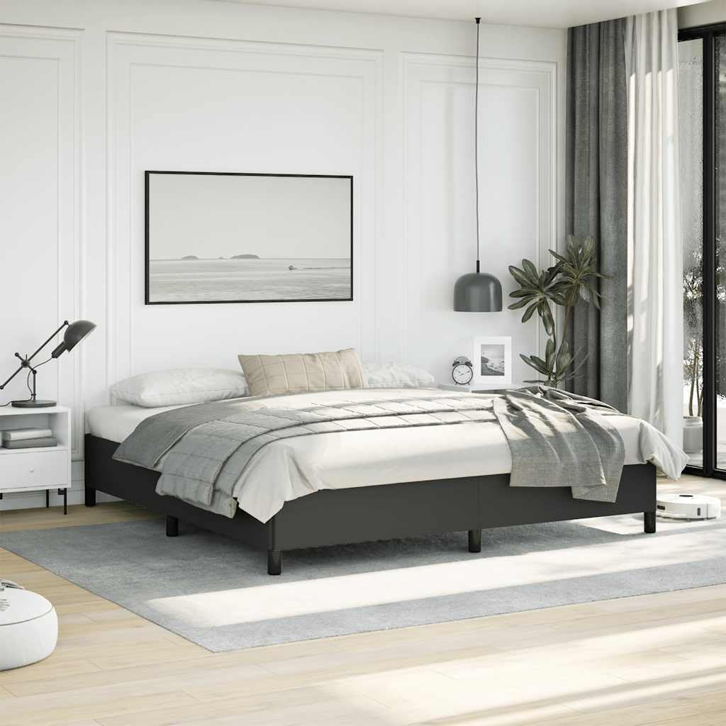 King Size Bed Frame with Faux Leather Finish and Engineered Wood Construction, Black Contemporary Minimalist Design, Supports Up to 1102.3 lb, Durable and Easy Assembly