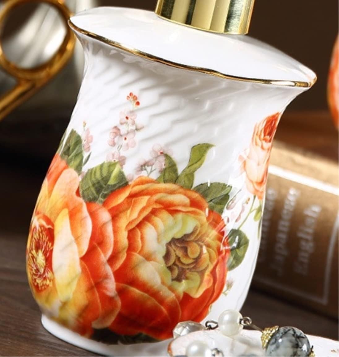 Vanity Bathroom Decor, Light Luxury Bathroom Accessories Set 5 Pieces Ceramics Bath Accessory European Retro Style Bath Set Housewarming Gift(A)