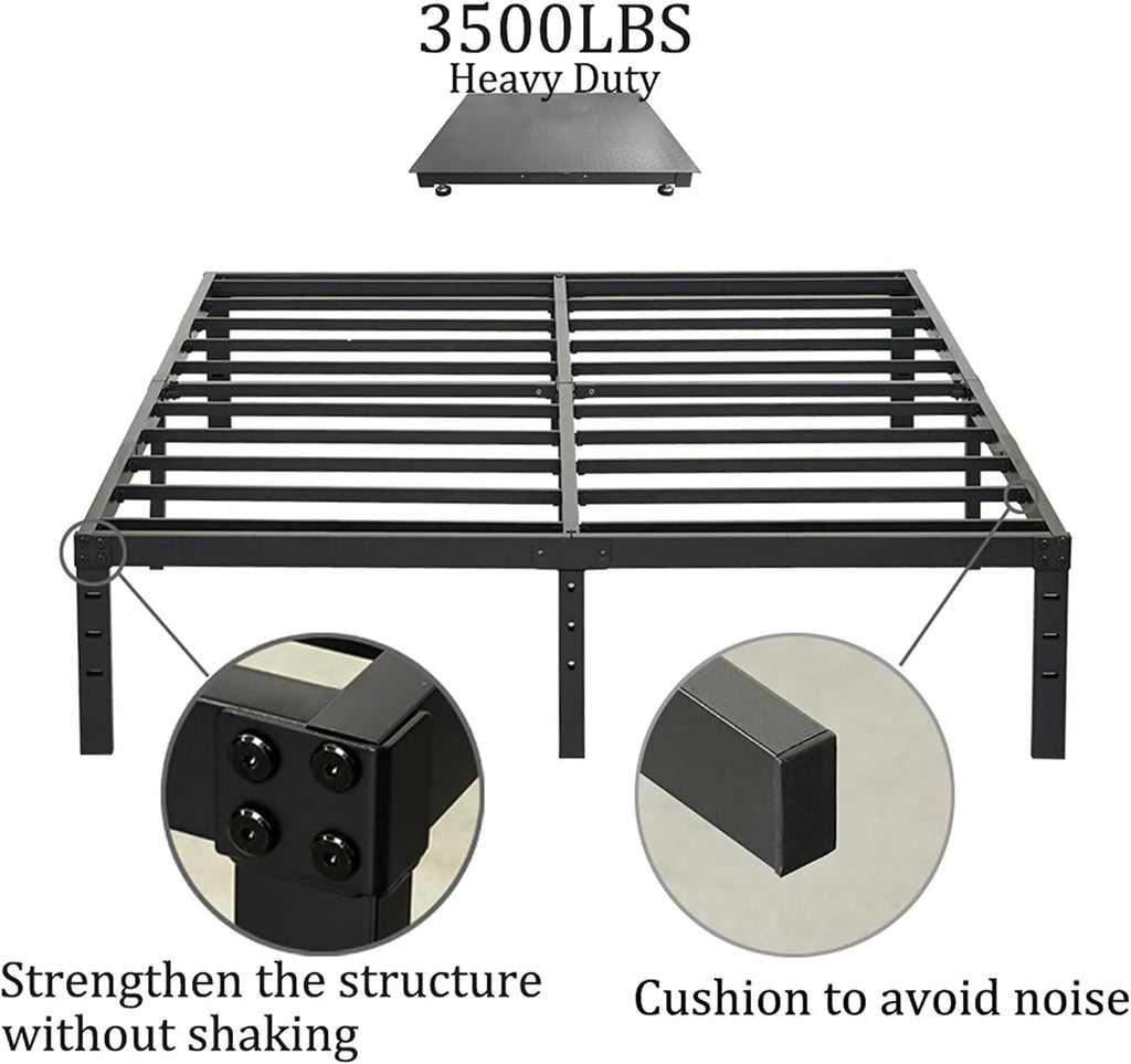 Wulanos King Size Bed Frame, 3500lbs Heavy Duty Metal Frames with Steel Slats Support 14 Inch High Platform Bedframe with Storage, No Box Spring Needed, Sturdy and Durable Noise-Free, Black
