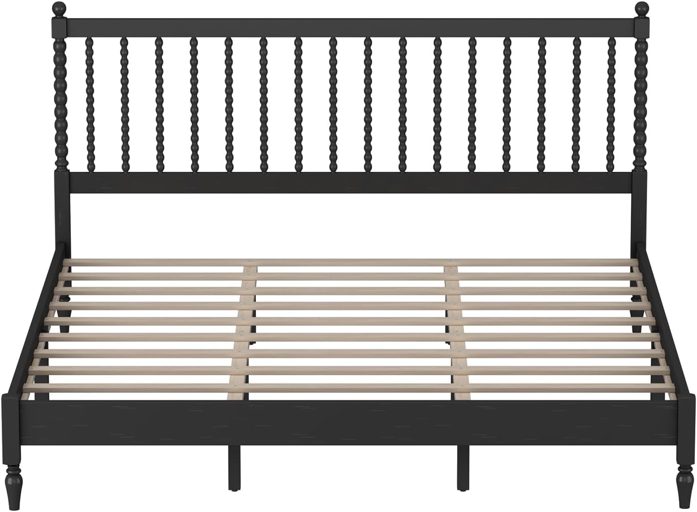 Generic 3 s Bedroom Sets King Size Wood Platform Bed with Gourd Shaped Headboard with 2 Nightstands,Antique Black