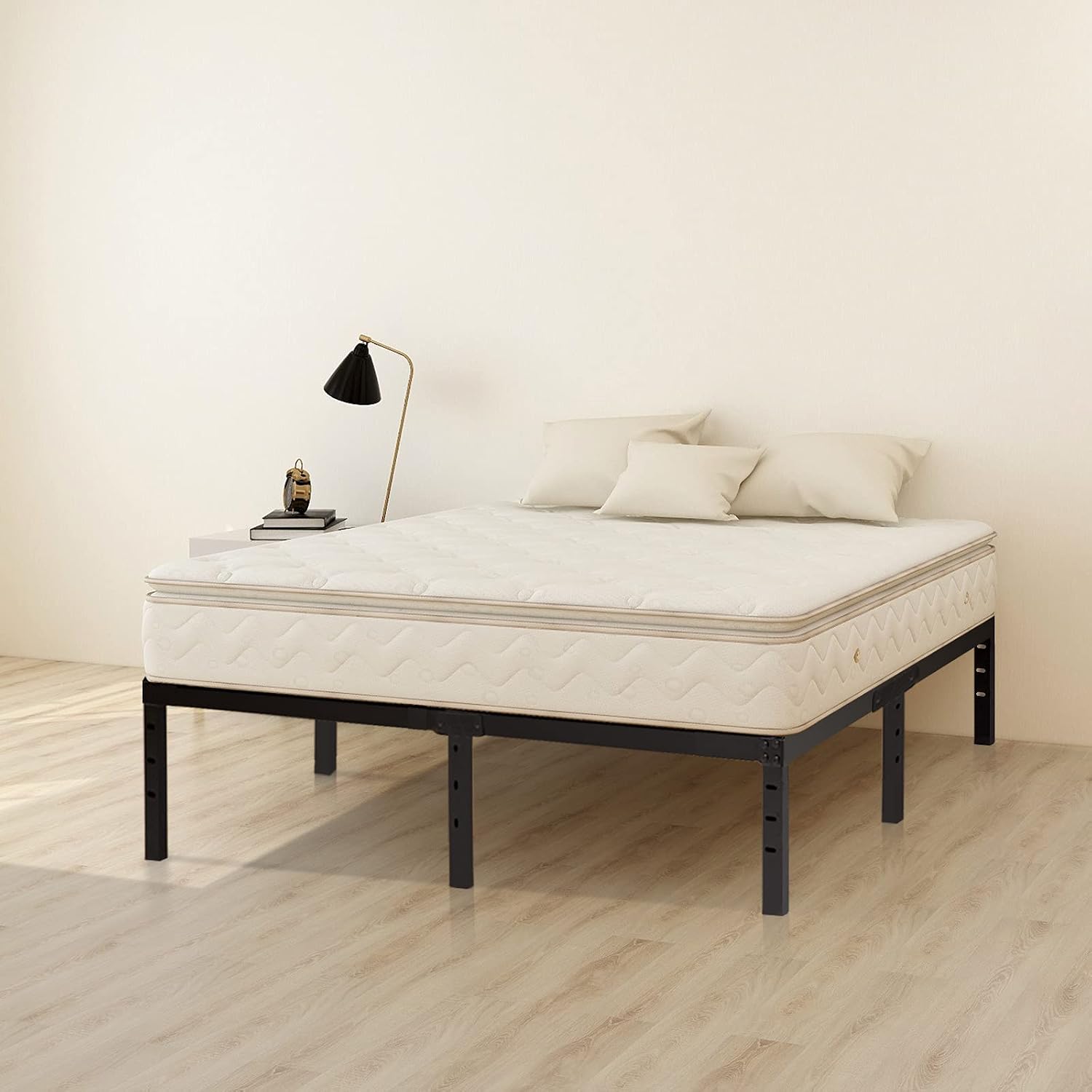 Wulanos Queen Size Bed Frame, 3500lbs Heavy Duty Metal Platform with Steel Slats Support, Sturdy and Noise-Free, 14 Inches High Bedframes with Ample Storage, No Box Spring Needed