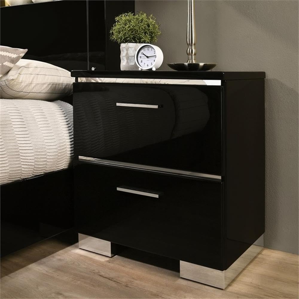 Furniture of America FOA Ryant Contemporary 3-Piece Black Wood Bedroom Set - King + 2 Nightstands