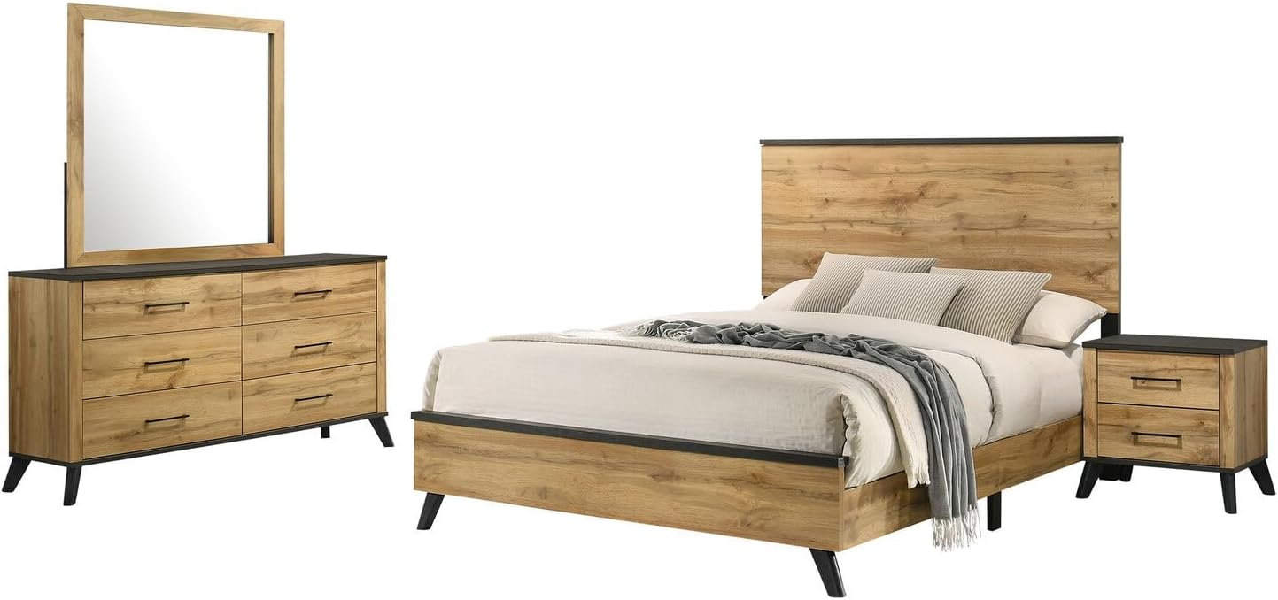 HomeStock Island Oasis 4-Piece Eastern King Bedroom Set Natural Pine