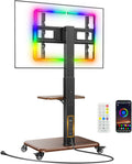 Perlegear Rolling TV Stand with LED Lights for 32'-77' TVs up to 110 lbs, Mobile TV Stand with Swivel, Tilt, and 18 Height Levels, TV Cart with Wheels and Solid Wood Base, Max VESA 600x400mm, PGTVC32B