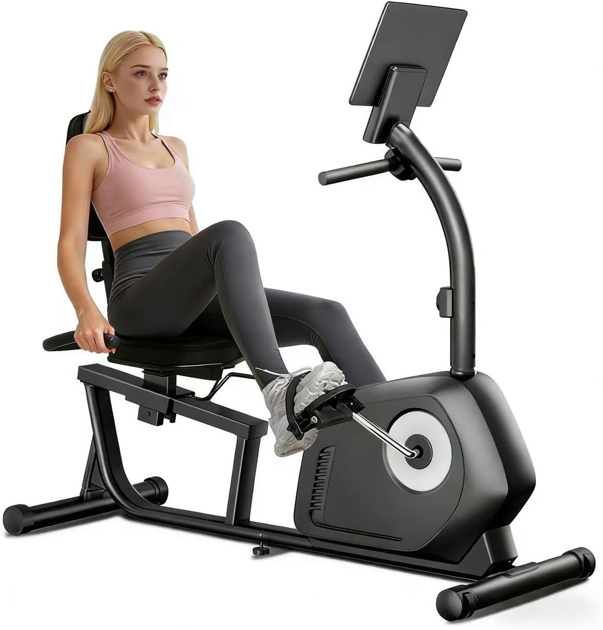 CURSOR FITNESS Recumbent Exercise Bike, Quiet Magnetic Staionary Bikes for Seniors & Adults, Recumbent Staionary Bike with 16-level Resistance & Adjustable Seat,Heart Rate Grips,350 LBS & LCD Monitor