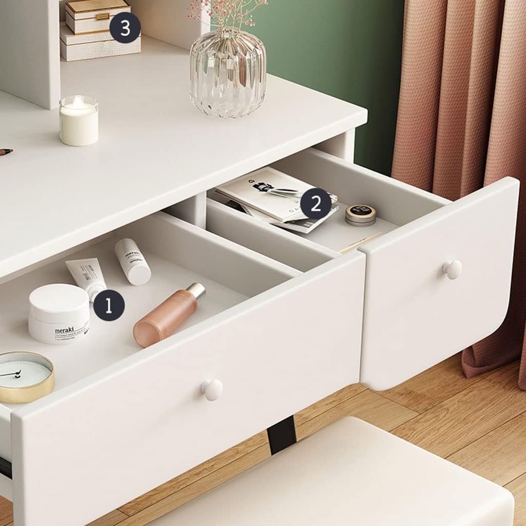 Vanity Benches Vanity Table Set Bedroom Small Apartment with Drawer Dresser Cosmetic Storage Table with Mirror, Dressing Stool (Color : A)