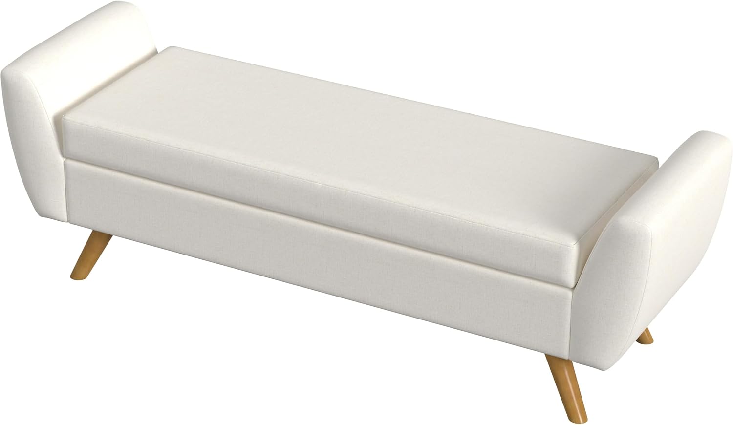 HomePop Modern Storage Bench with Wood Legs |Homepop Home Décor|Bench with Storage for Living Room & Bedroom - Cream Woven