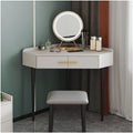 Rieort Makeup Table Adjustable Brightness Mirror Vanity Benches with 2 Drawers Vanity Desk Padded Stool Home Vanity Table Set
